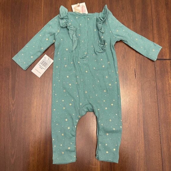 NWT Jessica Simpson Green Romper w/Gold Stars Size 3-6 Months - Picture 6 of 14